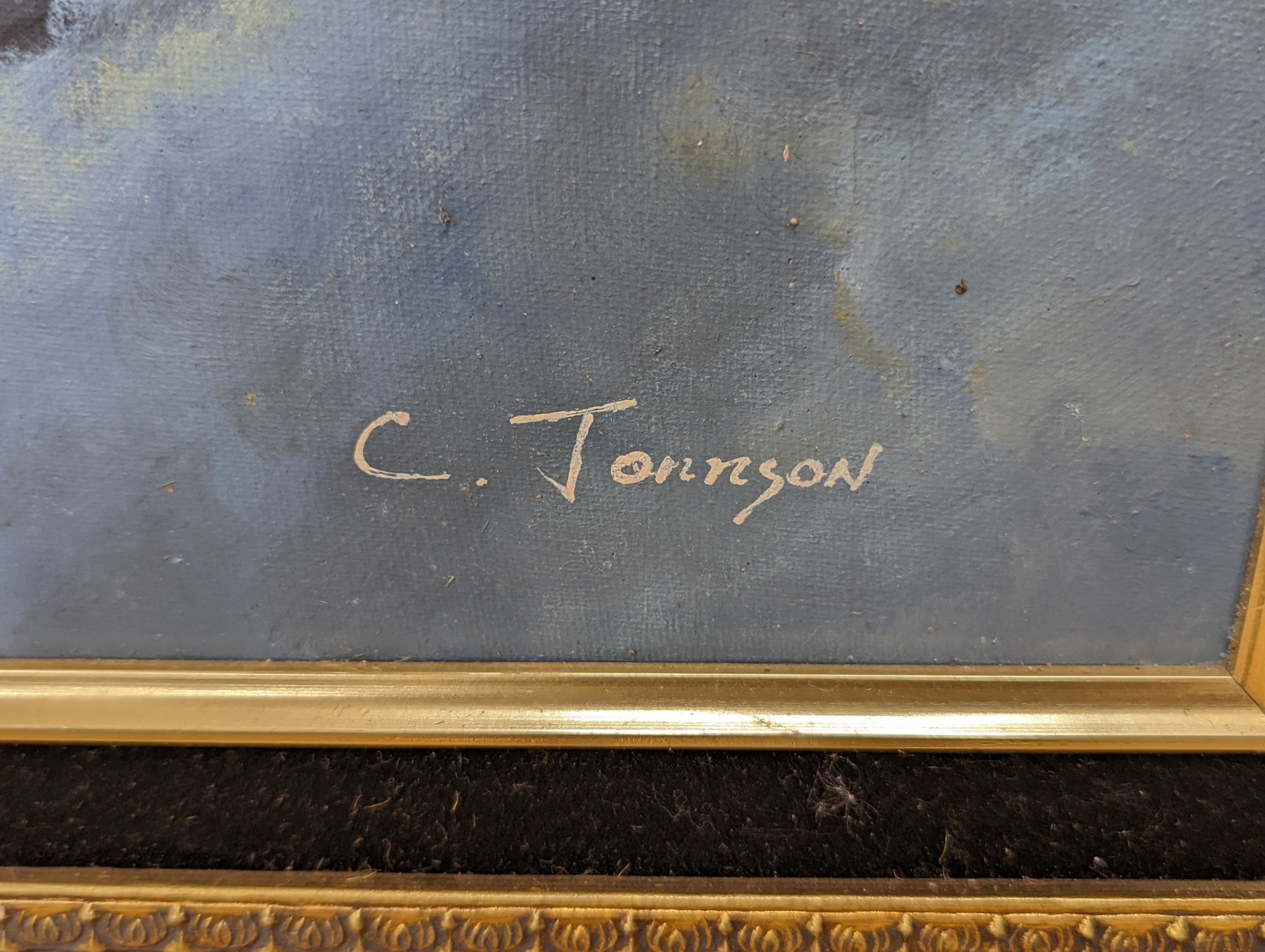 C. Jonnson, oil on canvas, Street market in winter, signed, 50 x 60cm